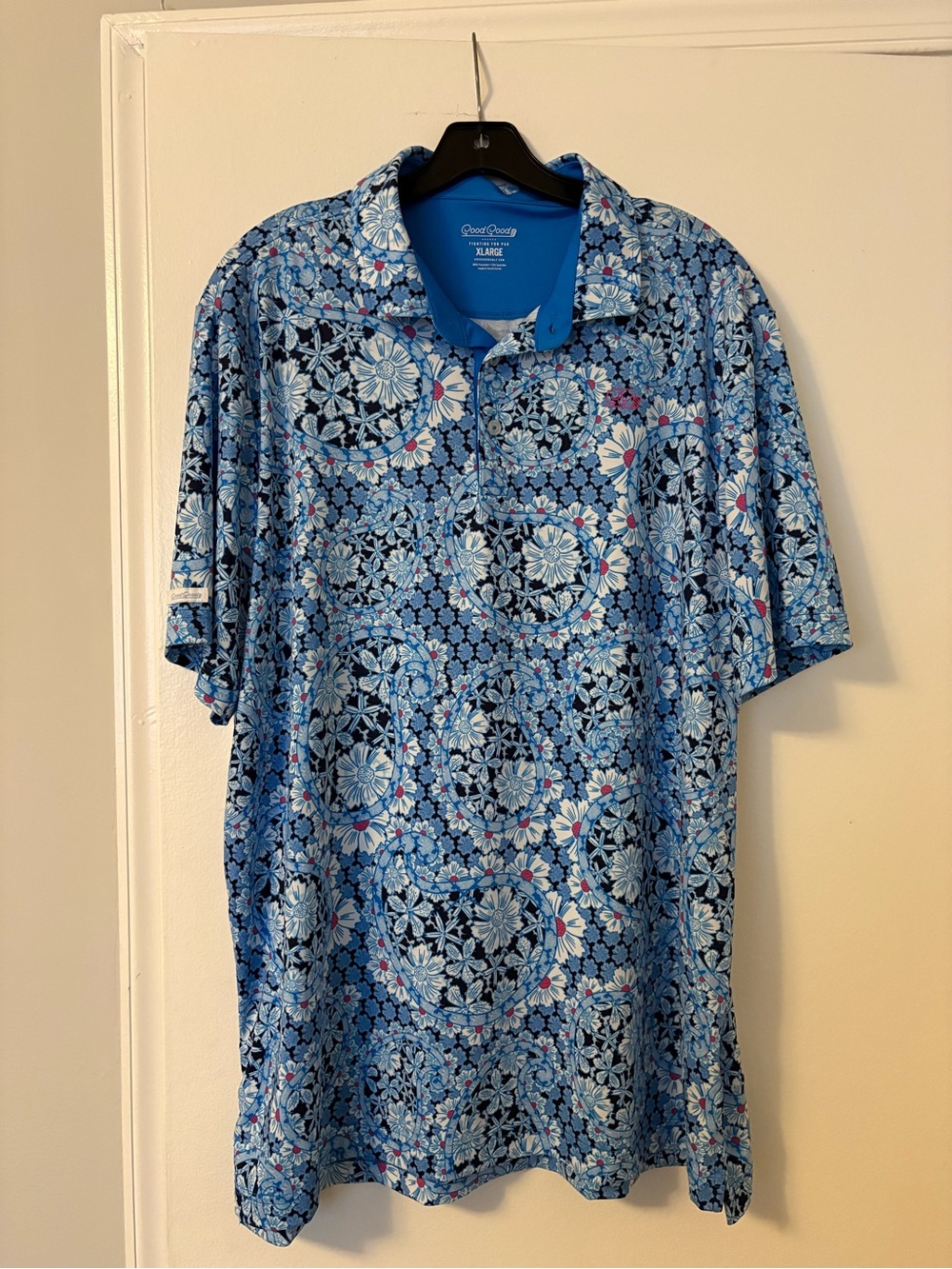Light Blue Floral Performance Polo - Picture 1 of 5